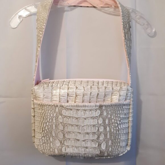 NEW Alligator print pebbled Faux Leather Satchel Shoulder Bag Beige Pink Minimal - Picture 1 of 11